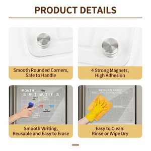 Calendrier <span class=keywords><strong>magnétique</strong></span> en acrylique minimaliste tout blanc pour réfrigérateur, <span class=keywords><strong>tableau</strong></span> de planification mensuel effaçable à sec transparent pour réfrigérateur 43x30cm - Product Image 3