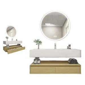 2023 toptan tuvalet dolabı mermer masa üstü katı ahşap Vanity banyo aynalı dolap