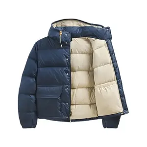 Chaqueta de burbuja de nailon alto invierno Puffer brillante capucha extraíble chaqueta de hombre acolchada larga-venta al por mayor fabricante de diseño personalizado - Product Image 3