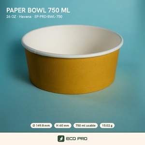 Tazón de Papel Kraft Blanco de Pared Simple de 750 ml, Vaso Desechable para Servir, Impresión Flexográfica, Se Aceptan Pedidos Personalizados, Contenedor para Alimentos para Bebés - Product Image 2