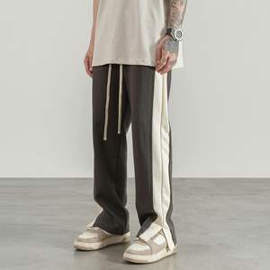 Pantalon de survêtement pour hommes 100% coton taille élastique cordon de serrage pantalon évasé patchwork mi droit OEM Service disponible - Product Image 5