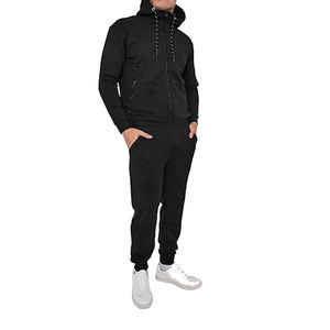 Conjuntos de chándal de bolsillo con cremallera negra transpirable de alta calidad para hombre, jersey de dos piezas de lana con capucha y pantalones de chándal, nuevo estilo - Product Image 3