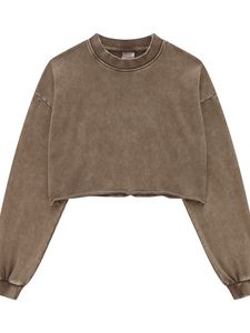 High Street Casual mujer Top 440G pesado corto lavado borde suelto cuello suéter polar sudadera para mujer al por mayor para otoño - Product Image 3