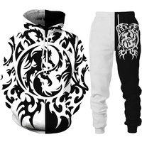 Retro Dragon Tattoo 3D Print Hombres Mujeres Chándal Conjuntos Casual Sudadera con capucha + Pantalones 2PCs Conjuntos Sudadera de gran tamaño Moda Hombres Ropa