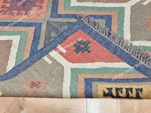 Alfombra Kilim Hecha a Mano con Diseño Geométrico, Tejido Plano de Lana, Rectangular, para Sala de Estar, con Base de Yute y Acrílico - Product Image 5