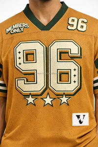 เสื้อฟุตบอลอเมริกันพรีเมียมขายส่ง โลโก้สั่งทำ ผ้าโพลีเอสเตอร์แท้ สีน้ำเงินกรมท่า สีส้ม ตาข่ายระบายอากาศดี แขนสั้น คุณภาพสูง - Product Image 3