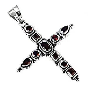 925 <b>Silver</b> Garnet <b>Cross</b> <b>Pendant</b> Necklace for Women Rhodium & 14K Gold Plated Rose Gold & Platinum Charm <b>Pendants</b> - Product Image 1