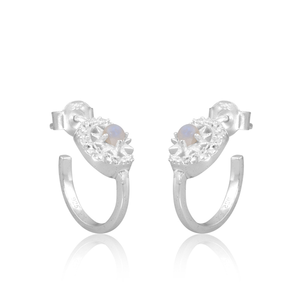 Bisel Set Rainbowmoon Stone Pendientes de piedras preciosas Venta al por mayor Indio Hecho a mano Chapado en oro 925 Pendientes de araña de plata Joyería - Product Image 2