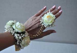 Handmade Islamic Wedding Rose Mehndi <b>Flower</b> Jewelry Set with Multilayer Pearl Necklace Ring Earrings & Tikka - Product Image 5