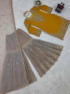 <b>Yellow</b> Color Indian Pakistani Indian Sharara Suit Design Wedding Kurti Sharara Dupatta, Kameez Party Wear <b>Dresses</b> Gown Kurti - Product Image 6