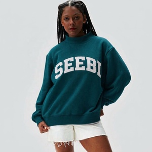 Sweat-shirt décontracté à col montant pour femme, coupe oversize, en molleton de coton à manches longues, vente en gros pour l'automne - Product Image 1