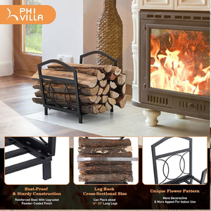 ที่เก็บฟืนเหล็กแข็งแรง ทนทาน สำหรับใช้ภายในอาคาร พร้อมลวดลายดอกไม้ทรงกลมที่เป็นเอกลักษณ์ มีจำหน่ายในราคาขายส่ง - Product Image 2