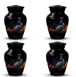 Urna de plumas de pavo real, pájaro de fantasía, Memorial negro para cenizas humanas, brillo nocturno, cremación para adultos, cenizas luminosas, urna de pájaro radiante - Product Image 5