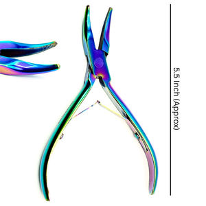 Pince à micro-anneaux pour extensions capillaires 5,5 pouces à embout incurvé, en acier inoxydable, couleur arc-en-ciel, modèle de retrait et d'ajustement - Product Image 1