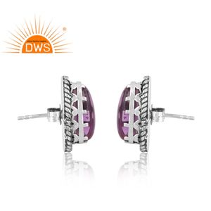 Pendiente de plata esterlina oxidada de la mejor calidad, amatista Rosa natural, piedra preciosa, fabricante de joyería personalizada - Product Image 3