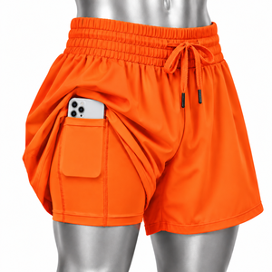 Shorts deportivos de alto rendimiento para mujer, transpirables, negros, con cintura elástica, cordón ajustable, de secado rápido y con bolsillos. - Product Image 6