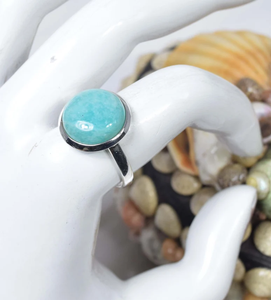 Anillo de piedras preciosas de amazonita de Plata de Ley 925, piedra natal de marzo, estilo clásico para fiesta, accesorio de moda, regalo de Navidad para ella - Product Image 3