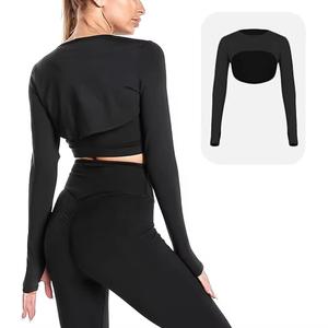 Vente en gros de combinaison de course à manches longues, ensembles de sport de yoga, bretelles fines croisées sur le devant, vêtements de sport respirants à imprimé solide, col carré - Product Image 2