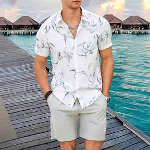 Camiseta y pantalones cortos de manga corta con estampado floral informal de verano para hombre, conjuntos con patrón 3D al por mayor - Product Image 1