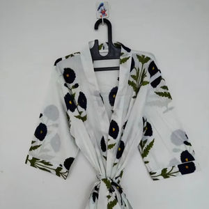 Bata de algodón para mujer, Kimono hecho a mano con estampado de bloques, vestido de dormir hasta el suelo, vestido de dama de honor, ropa de playa cómoda lavable - Product Image 1