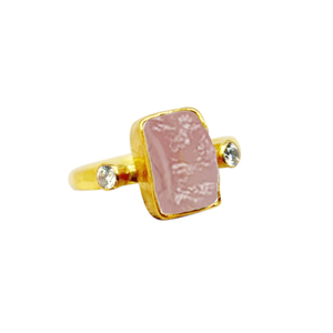 Bague en argent sterling plaqué or rose de guérison faite à la main de concepteur unique de pierre de lune arc-en-ciel naturelle - Product Image 2