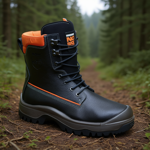 NoRisk S3 SRC EN20345/EN17249 Black/Orange <b>Leather</b> Forestry Safety <b>Boots</b> Size 43 for <b>Work</b> Environments - Product Image 3