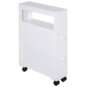 HOMCOM Bathroom <b>Cabinet</b> 2 Space-Saving Drawers with 4 <b>Wheels</b> Wood 16x52x71.5cm White - Product Image 1
