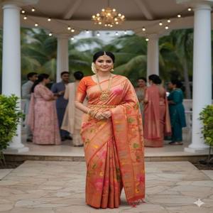 Sari de Seda Paithani VASTRA COTTAGE con Tejido Jacquard en Toda la Superficie, Diseño Tradicional con Blusa - Product Image 4