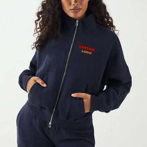 Sweat-shirt à capuche pour femme 100% coton, article tendance, logo brodé personnalisé, fermeture éclair intégrale, respirant, hip-hop - Product Image 1