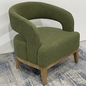 <span class=keywords><strong>Poltrona</strong></span> Accent in Tessuto Bouclé <span class=keywords><strong>Verde</strong></span> con Schienale Curvo e Gambe in Legno, <span class=keywords><strong>Poltrona</strong></span> Moderna per Soggiorno, Camera da Letto, Hotel - Product Image 1