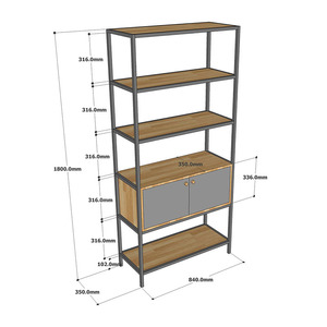 KS68182 Librería para Sala de Estar con Cajones, Madera de Caucho y Estructura de Hierro, Tipo de Instalación Vertical - Product Image 5