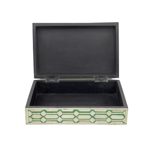 Joyero Cuerno Hueso Trabajo Negro Beige Patrón geométrico Incrustaciones de hueso Acabado pulido Precio de fábrica Rectángulo multiusos - Product Image 2
