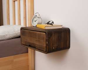 Stylish <b>Floating</b> Wooden Nightstand with <b>Drawer</b> Handmade Modern Storage Nighttable for Bedroom and Living Room Decor - Product Image 2
