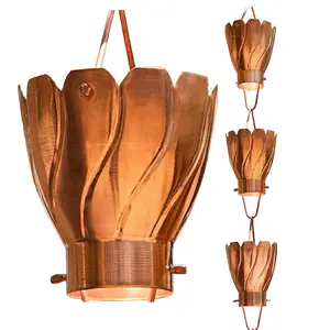 Solid Natural Copper Rain Chain Tulip Cups for Garden Decoration High Quality Rain Chains Manufacturer of Rainchains from India