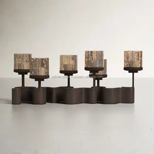 Bougeoir en pot d'argile en terre cuite Bougeoirs à cadre triangulaire fabriqués par Zahid Exports - Product Image 1