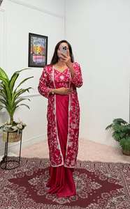 Belle Chinnon Silk Saree Collection Travail de broderie lourde Prêt à porter pour les femmes Festival Party Wear - Product Image 3