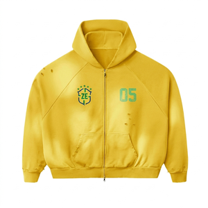 Sudadera con capucha de cremallera completa para hombre, tejido de 350 g/m², 80% algodón, 20% poliéster, transpirable, antipilling, con pedrería bordada frontal personalizada - Product Image 1
