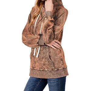 เสื้อกันหนาวผู้หญิงโอเวอร์ไซส์ผ้าโพลีเอสเตอร์ผ้าฝ้ายโพลีเอสเตอร์ลายสีทึบลำลองสำหรับฤดูหนาวแบบวินเทจซีดจาง - Product Image 4