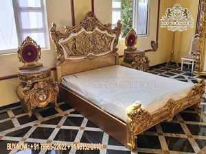 Traditional Solid Wood Hand Carved Bedroom Set Antique Handcrafted Bedroom Furniture <b>Royal</b> Design Teak Wood Brown Polished <b>Bed</b> - Product Image 3