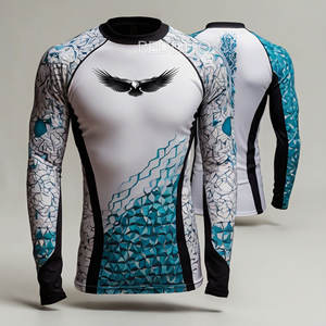 Camisetas de gimnasio de manga larga con logotipo personalizado para adultos, Camiseta de punto de marca BJJ Rash Guard MMA Surfing para hombres, camiseta sublimada OEM Rash Guard - Product Image 1