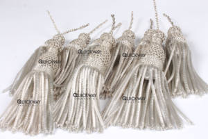 Borla de Hilo de Plata Hecha a Mano para Vestimentas de Iglesia y Decoración Clerical, Borla de Cordón de Seda con Cuentas para Prendas - Product Image 3