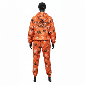 Ensemble coupe-vent léger en polyester pour femmes, tissu respirant, imprimé orange, sweat-shirt à capuche et pantalon, logo personnalisé, coupe-vent grande taille - Product Image 2