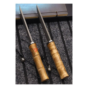 Navaja de Bolsillo para Caza con Mango de Madera y Funda, para Campamento y Defensa Personal, Hoja Fija de Acero de Damasco, Grabado con Logotipo de Marca OEM - Product Image 5