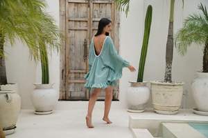 เสื้อแขนยาวแขนยาวของผู้หญิงสำหรับวันหยุดฤดูร้อนชุดลำลองสำหรับใส่ไปทะเลคอกลมมัดย้อมระบายอากาศได้ดีเป็นมิตรกับสิ่งแวดล้อม - Product Image 3