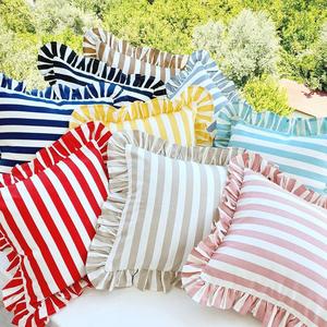 Heart-Design Bohemian Cotton Striped Flange <b>Pillow</b> Covers Woven Decorative Ruffled <b>Throw</b> <b>Pillow</b> Boho Style ITHL - Product Image 5