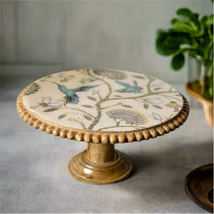 New Arrival Designer Wooden Cake <b>Stand</b> Simple Style with <b>Birds</b> Print Glossy Enamel Finish for Weddings - Product Image 1