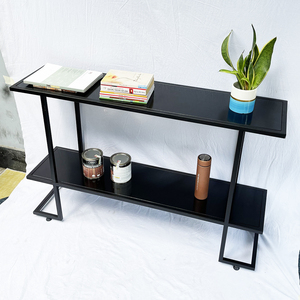 Rustic Villa Living Room <b>Console</b> <b>Table</b> with Wooden Top and Iron Frame Marble Accented - Product Image 3