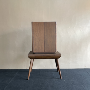 Modern Minimalist Teak Wood Veneer Wine <b>Cabinet</b> with Drawer <b>Bar</b> Plywood Panel Holds up to 10 Bottles & 4 Stemware - Product Image 3