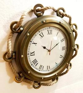 Antique Marine Jute Corde Navire Hublot Horloge Nautique Horloge Murale Décor À La Maison - Product Image 1