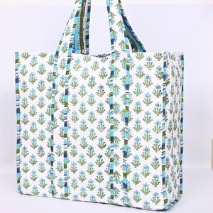 Venta al por mayor de bolsas de algodón con logotipo personalizado bolsas de compras acolchadas Bohemias de moda dos asas ecológicas para damas - Product Image 5